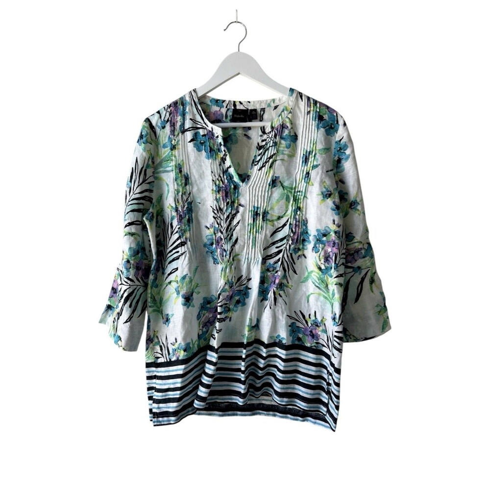 Rafaella Women’s Floral Linen Tunic Blouse Size XL 100% Linen Summer Comfy Beach